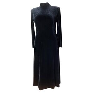 Jacqueline Ferar Black Velvet Mock Neck Long Sleeve Maxi Dress Size 12